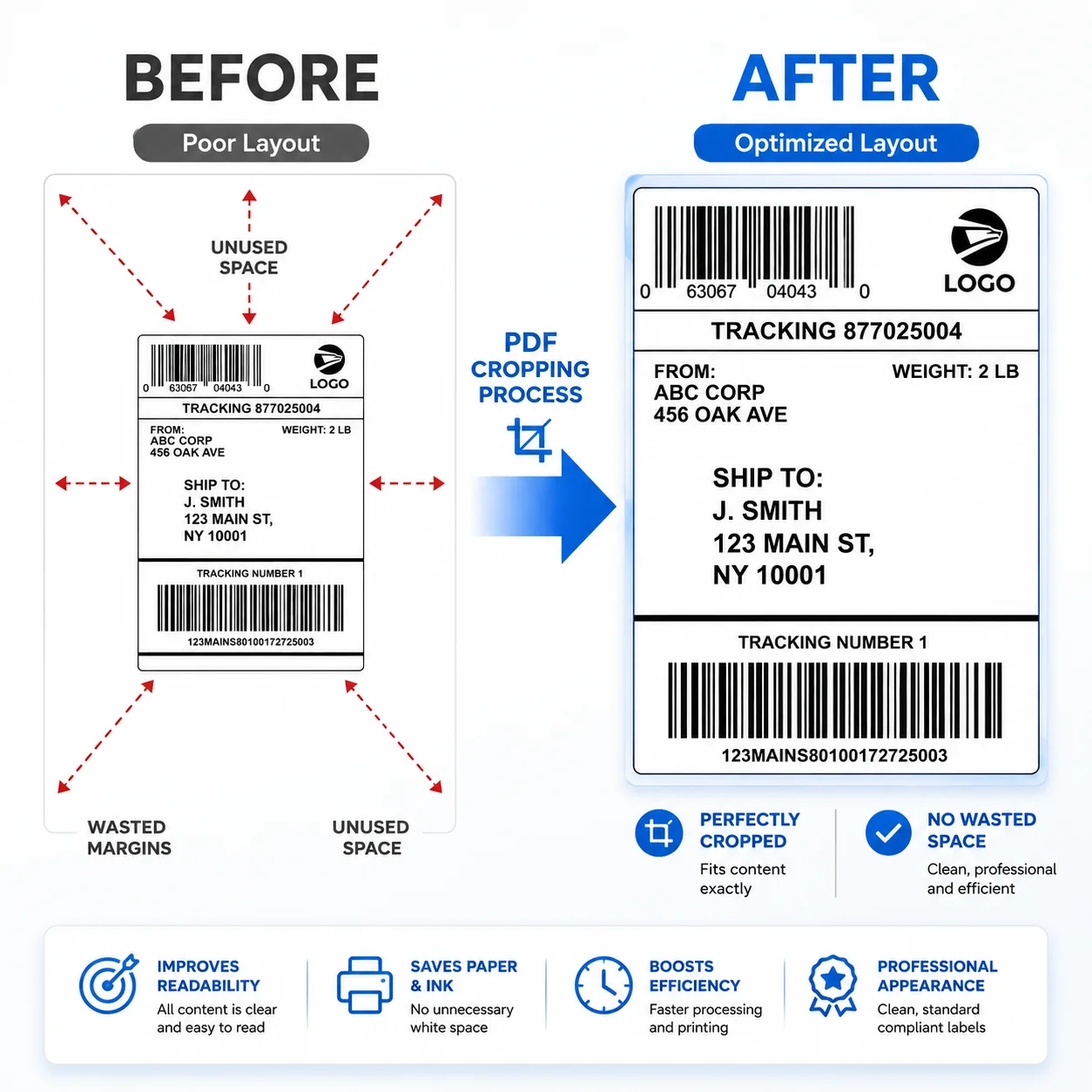 Free Online PDF Cropper Interface showing precise margin removal for shipping labels